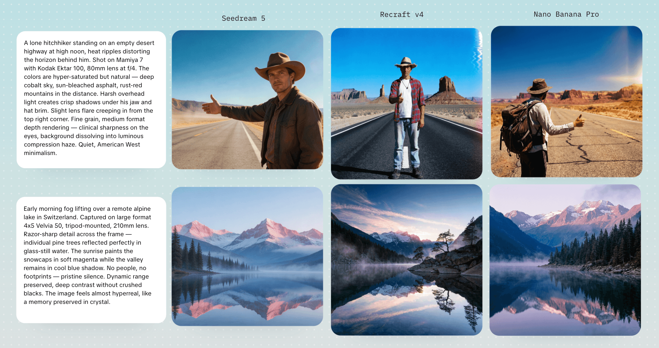 Comparación de generación en el canvas de Dual: mismo prompt, tres modelos lado a lado